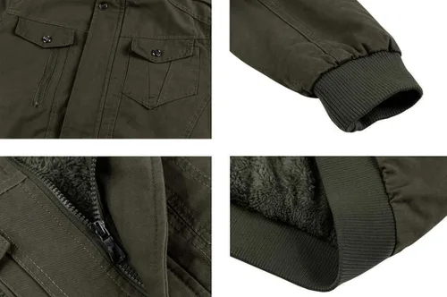 Vista 8 de CRYSULLY - Chaqueta de invierno de forro polar para hombre, estilo informal, con varios bolsillos, abrigo de campo