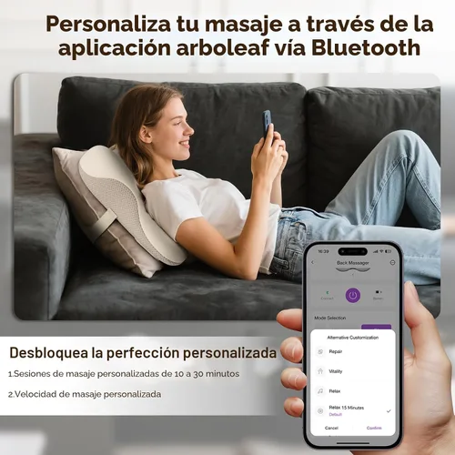 Vista 4 de arboleaf Masajeador de espalda para aliviar el dolor, control de aplicación Bluetooth, masaje inalámbrico Shiatsu cuello espalda con calor