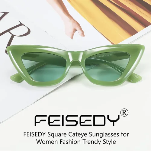Vista 5 de FEISEDY Gafas de sol vintage pequeñas de ojo de gato para mujer, gafas cuadradas retro Cateye B2869