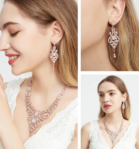 Vista 5 de Conjunto de joyas de boda collar nupcial pendientes pulseras