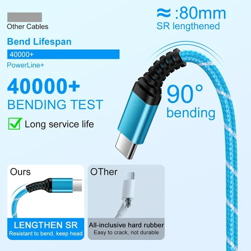 Vista 4 de Cable de carga rápida para iPhone 17e para iPhone 17 Pro Max 17 Pro 17 Air 16e 16 Pro Max/Plus/Pro 15,60 W, paquete de 2 cables de carga de 10 pies