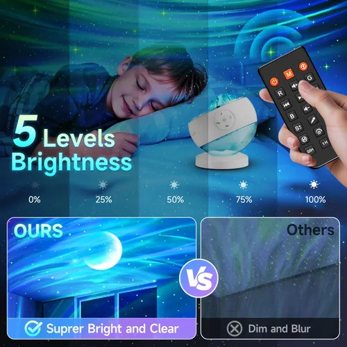 Vista 7 de Iceberg - Proyector de luces del norte, proyector de galaxia blanca con altavoz Bluetooth y 15 ruidos blancos, luz Aurora con base desmontable, más