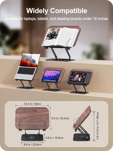 Vista 6 de MOKURU Soporte para libros para lectura, soporte ajustable de 360°, soporte plegable para libros, soporte para libros de cocina, soporte para libros