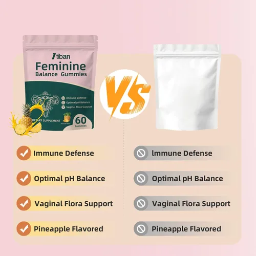 Vista 6 de Gomitas para Mujeres para Equilibrio del pH, Probiótico Premium para la Salud Femenina Vaginal, Apoyo Inmunológico, Vegano, Sin Gluten, Sabor a Piña