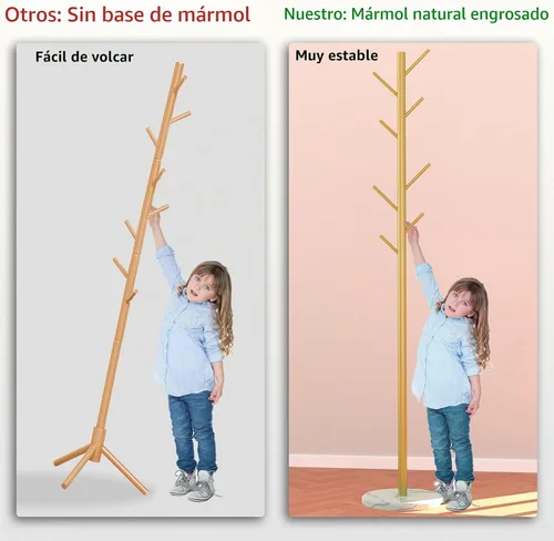 Vista 3 de Durmmur Perchero de Servicio Pesado con Base de Mármol Natural, Soporte de Abrigos de Metal Independiente con 8 Ganchos, Árbol Perchero Moderno