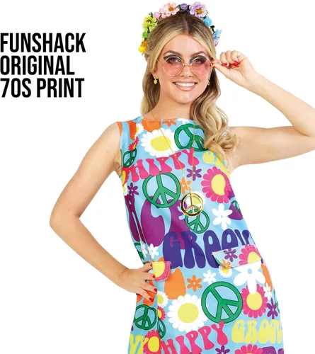 Vista 4 de fun shack Trajes de los años 70 para mujer, disfraz hippie para mujer, vestido de los años 70, disfraces de Halloween para mujeres adultas