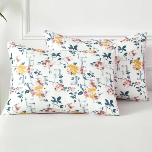 Vista 13 de URBONUR Fundas de almohada 100% algodón tamaño estándar, paquete de 2 fundas de almohada estándar con estampado floral azul, cierre de sobre súper