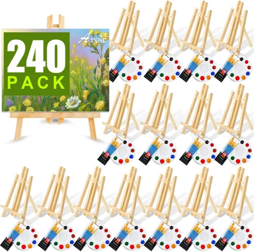 Vista 12 de AROIC - Juego de pintura profesional de 156 piezas, 12 caballetes de madera, 120 pinceles