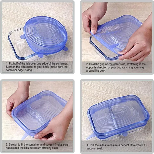 Vista 6 de Tapas elásticas de silicona, sin BPA, fundas elásticas de silicona para alimentos, tapa reutilizable y duradera para cuencos, latas y tazas, aptas