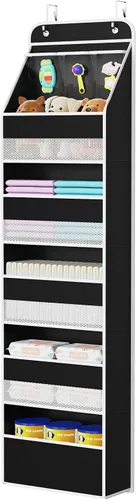 Vista 13 de Univivi Organizador para colgar sobre la puerta con 5 estantes de tela, organizador de almacenamiento para puerta con 4 bolsillos grandes y 3
