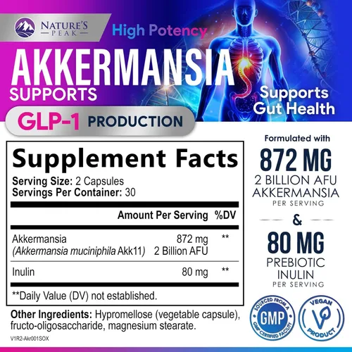 Vista 2 de Akkermansia Suplemento para la salud intestinal - Probiótico Akkermansia prémium con fibra prebiótica - Akkermansia Muciniphila 2 mil millones