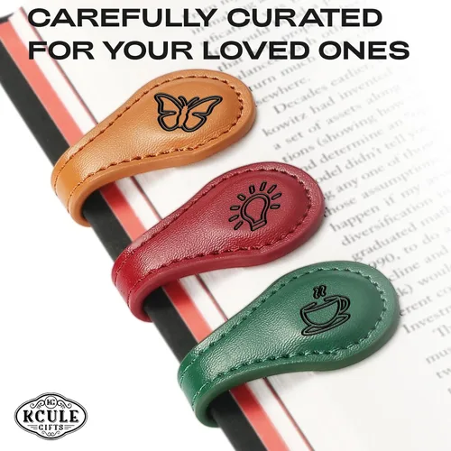 Vista 3 de Marcapáginas de cuero magnéticos personalizados: grabado personalizado, texto motivacional y encanto retro, un regalo pensado para amantes