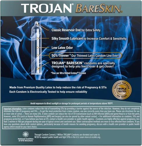 Vista 6 de Trojan Preservativos ultra acanalados para ultra estimulación, 36 unidades, 1 paquete y condones lubricados finos de alta calidad Bareskin - 24