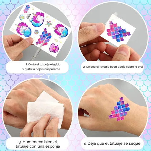 Vista 4 de Konsait Tatuaje Temporal con Purpurina para Niñas, 24 Hojas de Calcomanías de Tatuaje de Mariposa Sirena Hada Flores para Niños, Tatuajes Falsos