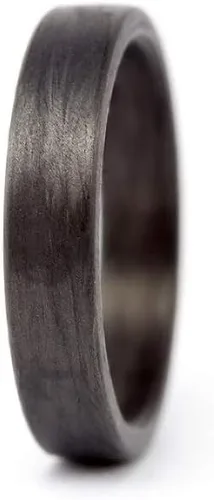 Vista 2 de Women's carbon fiber ring. Modern black flat wedding band. Water resistant, very durable and hypoallergenic. (00101_4N)
