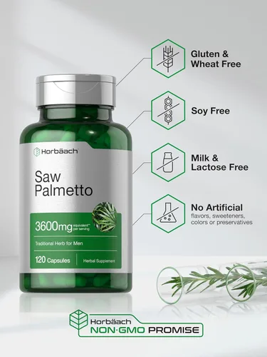 Vista 9 de Horbäach Saw Palmetto Extract 120 cápsulas Fórmula sin OMG y sin gluten de Saw Palmetto Berries