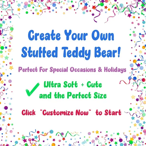 Vista 5 de TeesAndTankYou Oso de peluche personalizado de 8 pulgadas con texto personalizado, regalo personalizado para aniversario, graduación, camiseta