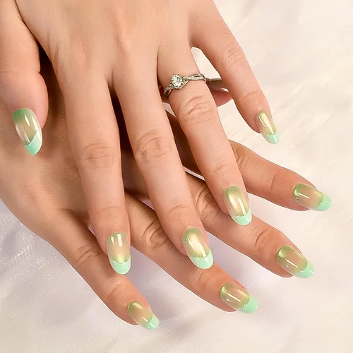 Vista 43 de Gelnails - Uñas postizas cortas a presión con punta francesa blanca, 30 Almendra francesa blanca