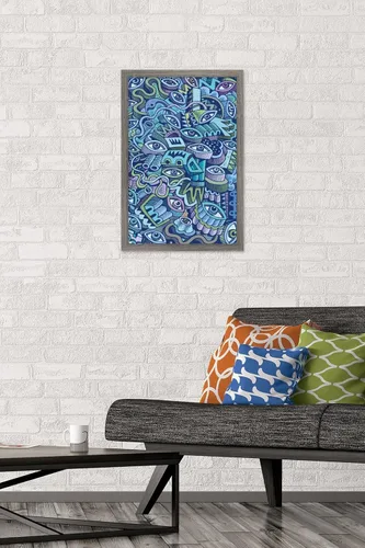 Vista 2 de Trends International Póster de pared Big Blue Doodle de 14.725 x 22.375 pulgadas, versión enmarcada de madera de granero