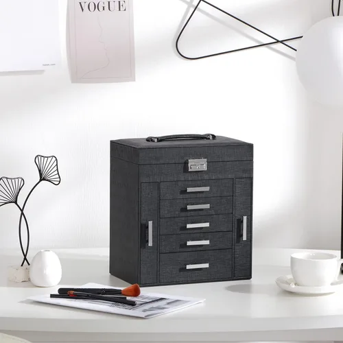 Vista 8 de ANWBROAD UJJB008B - Caja organizadora de joyas de 6 niveles con cerradura de espejo, soporte de joyería para aretes, anillos, pulseras, organizador