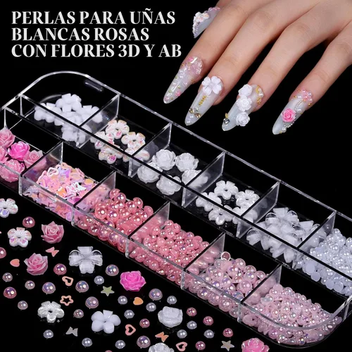 Vista 4 de FANDAMEI Dijes para uñas, kit de diamantes de imitación para uñas con 8 cajas de gemas para uñas, dijes 3D para uñas, diamantes de imitación