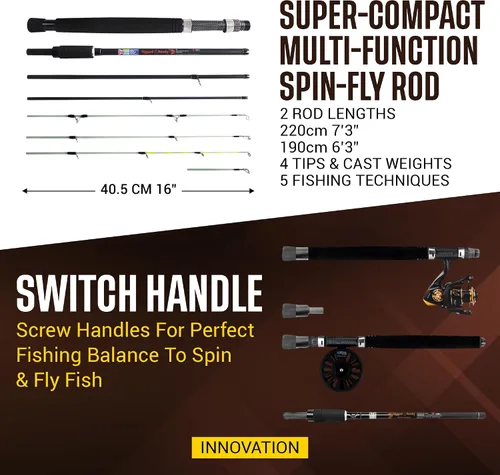Vista 3 de Rigged & Ready X Series™ Travel Fishing Rods. 6 Super Compact Combos and Rods, Multi-Functional, Spinning Poles. 5 to 25 Techniques from one Rod.