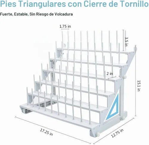 Vista 4 de Sew Tech Estante de Hilo para 60 Carretes o 30 Conos, Soporte de Hilo Grande Montado en Pared con Clavijas Largas, Soporte de Hilo de Plástico