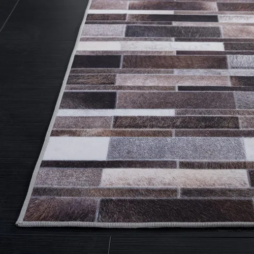 Vista 6 de SAFAVIEH Alfombra lavable de piel sintética, alfombra de pasillo de 2 pies 6 pulgadas x 8 pies, marfil y gris, antideslizante, patrón estampado