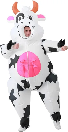 Vista 3 de RHYTHMARTS Disfraz inflable de vaca para adultos, disfraz inflable divertido para Halloween, Navidad Bobo Vaca