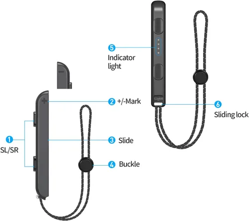 Vista 6 de Correa de muñeca para controlador Joycon Paquete de 2 piezas de repuesto de cordón accesorios para Switch y controlador OLED Joy Con