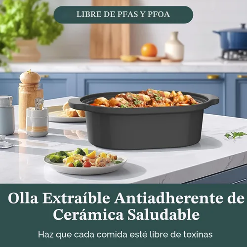 Vista 6 de Olla de Cocción Lenta Programable de 6 Cuartos con Recipiente Antiadherente Saludable Extraíble - Pequeño Electrodoméstico de Cocina para Cenas