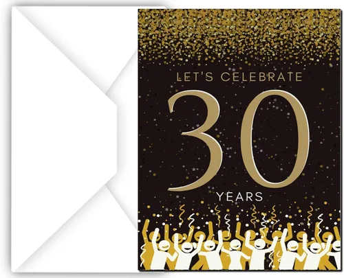 Vista 3 de Elcer Invitaciones para fiesta de cumpleaños número 30 Celebración de 30 años Feliz aniversario 5 x 7 Negro y dorado Estilo de relleno