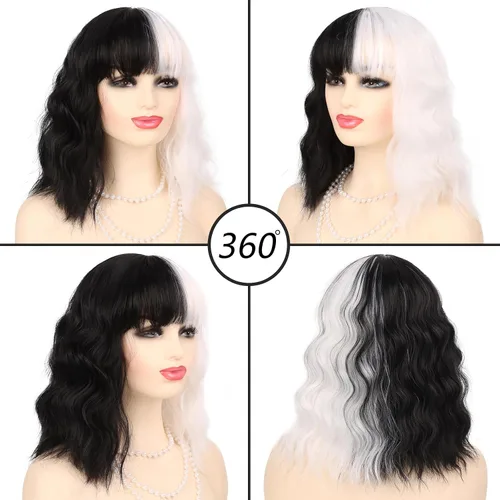 Vista 105 de Peluca de cosplay estilo Bob azul oscuro + horquilla de libélula + collar para fiesta, disfraz de Halloween, peluca de mujer
