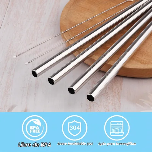 Vista 2 de Repuesto de popote de metal compatible con botellas Owala FreeSip Sway de 30 onzas, 4 popotes reutilizables de acero inoxidable y 2 cepillos