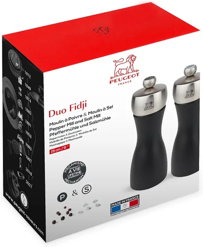Vista 2 de Peugeot Fidji - Juego de molinillo de sal y pimienta negro mate de 6 pulgadas