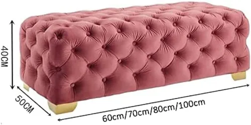 Vista 2 de Banco rectangular para el extremo de la cama, de terciopelo, tapizado con botones, lujoso banco de noche, verde, 39 x 20 x 16 pulgadas