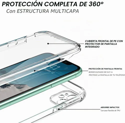 Vista 2 de SURITCH Funda transparente para iPhone 11 (solo 6.1 pulgadas), [protector de pantalla integrado] Funda protectora de cuerpo completo a prueba