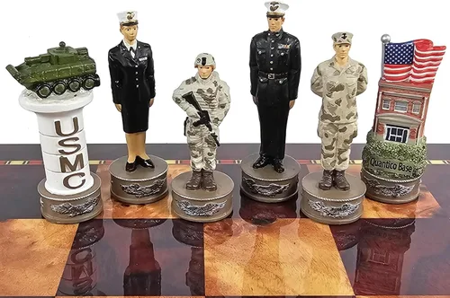 Vista 9 de US Military - Juego de ajedrez de 16 piezas para hombre, marines de la Fuerza Aérea de la Armada del Ejército - Junta separ