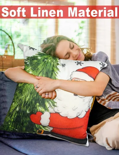 Vista 6 de multiwins Juego de 4 fundas de almohada navideñas con estampado de doble cara de 18 x 18 pulgadas, con 8 bonitos patrones, fundas de almohada