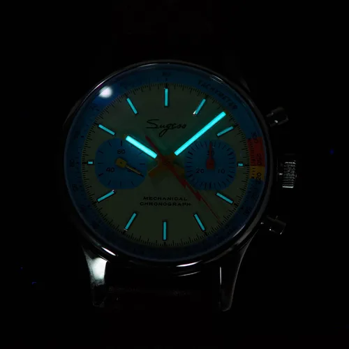Vista 8 de Sugess S387.01.ITE Verde azulado Ojos Azul Cisne Cuello x Crono Italiano Reloj para Hombre Gaviota 1963, plateado, Italiano