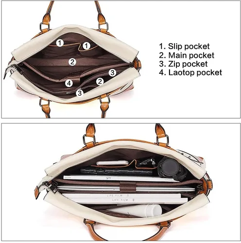 Vista 3 de BOSTANTEN Maletín de cuero tipo mensajero, bolsos para portátiles, bolsos para mujeres y mujeres, cartera de cuero con bloqueo RFID, pequeña