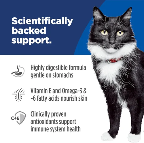 Vista 4 de Hill's Science Diet Estómago y piel sensibles, adultos de 1 a 6 años, soporte de sensibilidad estomacal y de la piel, alimento seco para gatos