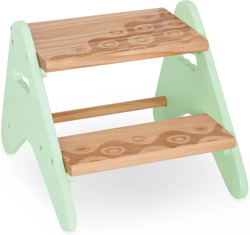 Vista 8 de B. toys Peek-A-Boost, 2 escalones, marfil y madera con asas, juego de 16