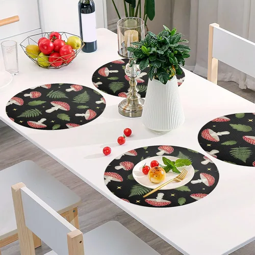 Vista 6 de Red White Mushrooms Place Mats, Heat Resistant Non Slip Dinner Placemats Round for Kitchen one sizex1