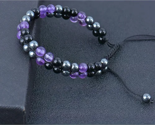 Vista 7 de Paquete de 2 pulseras de triple protección, obsidiana negra y hematita genuina de ojo de tigre y cuentas de hematita para hombres y mujeres, hechas