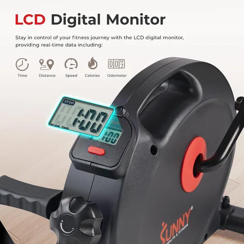 Vista 4 de Sunny Health & Fitness Smart Under-Desk Bike Exerciser, Low-Impact Cardio Cycling Equipment for Home/Office, Mini Paddler for Arm/Leg Mobility