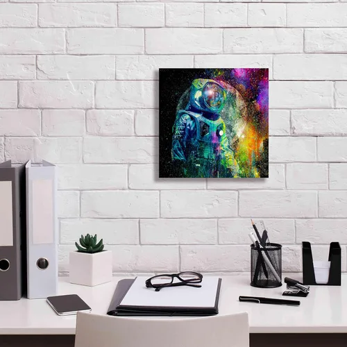 Vista 3 de Epic Graffiti 'BTC Bitcoin Moonlanding', arte de pared en lienzo, 12 x 12 pulgadas