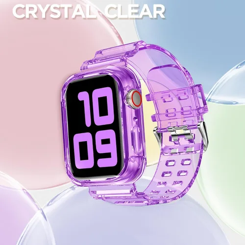 Vista 299 de DABAOZA - Correa transparente compatible con Apple Watch con estuche protector, correa deportiva de TPU con brillo para mujeres y hombres