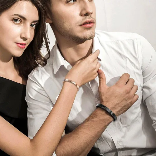 Vista 3 de Wolentty Pulseras a juego para él y para ella, de acero inoxidable, para parejas, regalos para hombres y mujeres, Acero inoxidable, Circonita cúbica