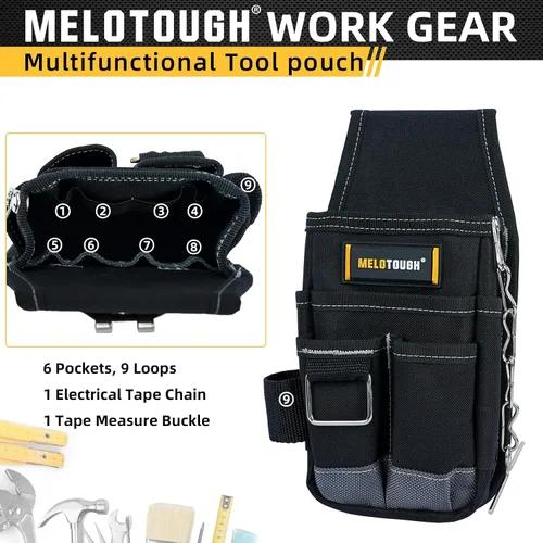 Vista 8 de MELOTOUGH Min - Bolsa de herramientas de construcción, pequeña funda para herramientas eléctricas/bolsa de bolsillo de utilidad + bolsa de bolsillo